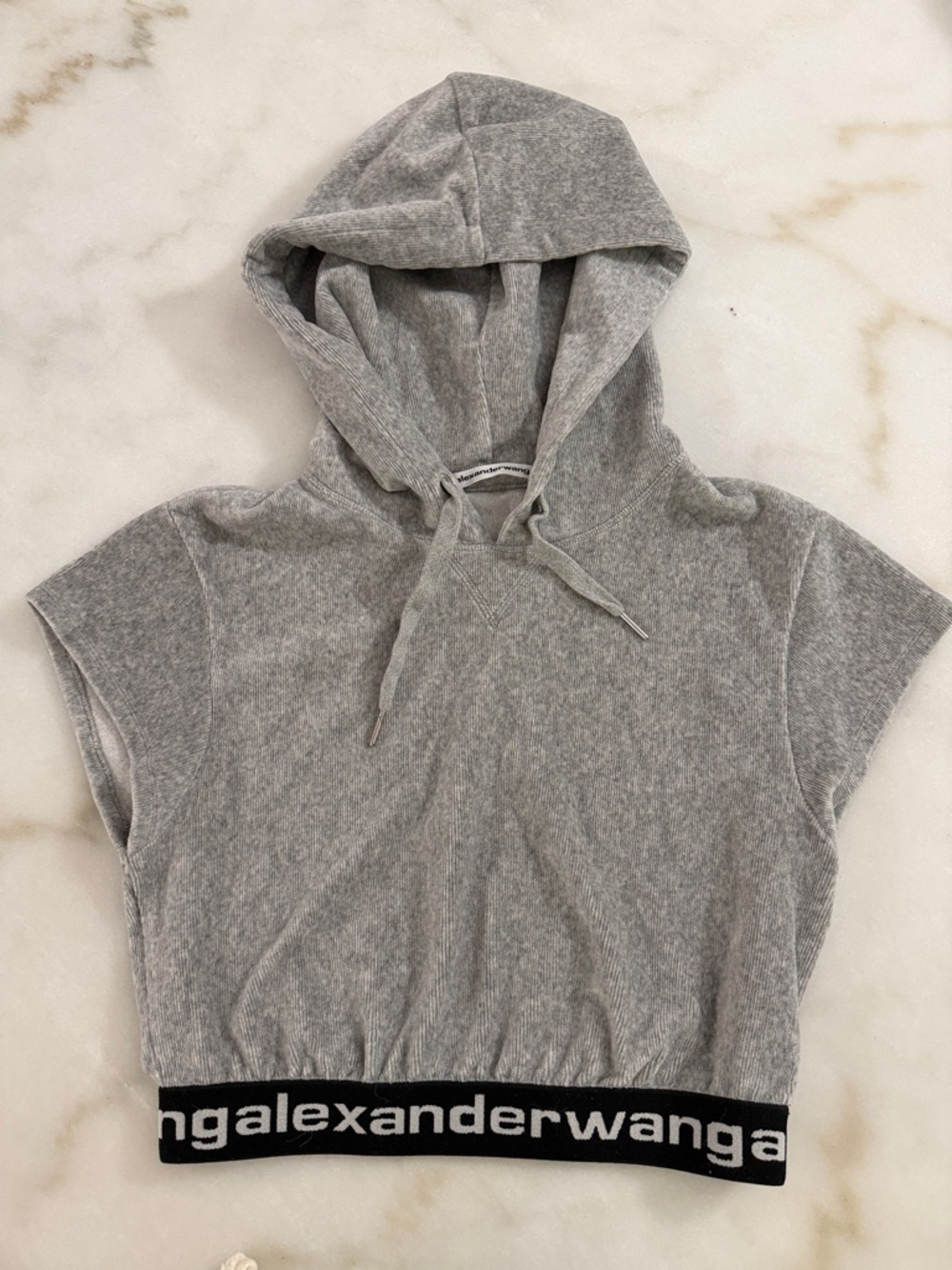 Alexander Wang Light Gray Cropped Hooded Sweat Top